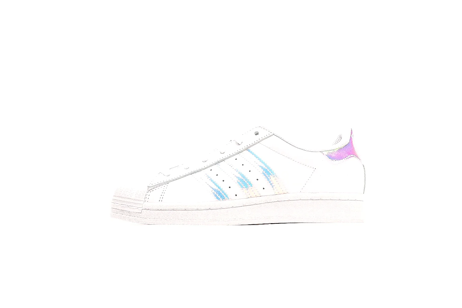 Adidas white shell toe low top with pink blue iridescent heel tab