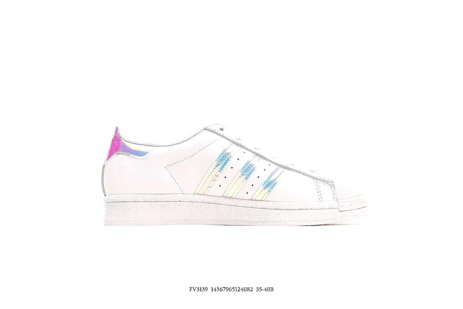 Adidas white shell toe low top with pink blue iridescent heel tab thumbnail 2
