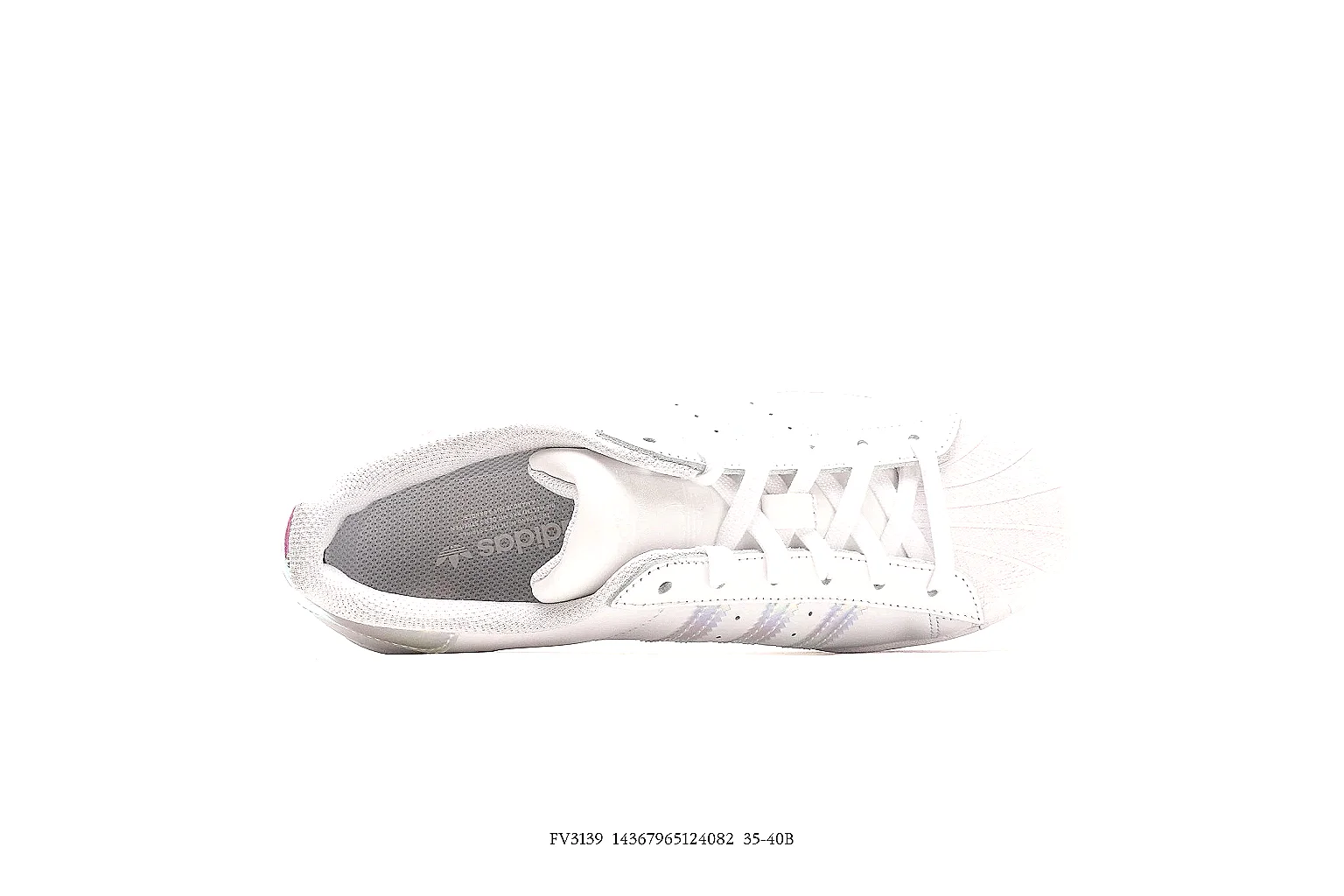 Adidas white shell toe low top with pink blue iridescent heel tab thumbnail 3