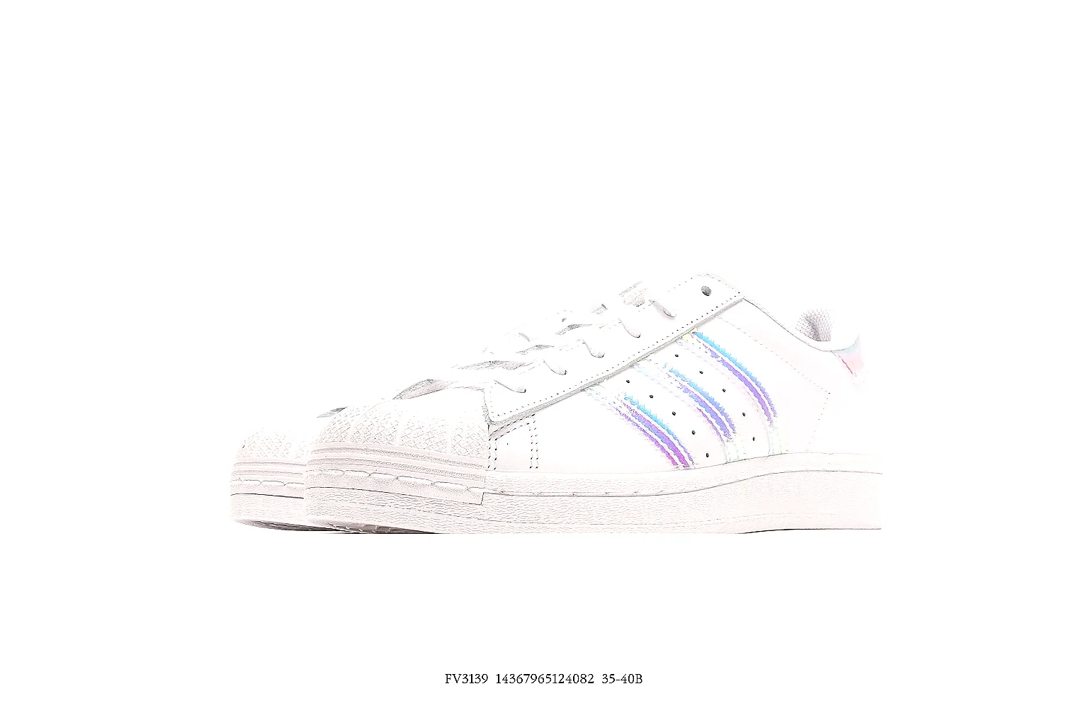 Adidas white shell toe low top with pink blue iridescent heel tab thumbnail 5