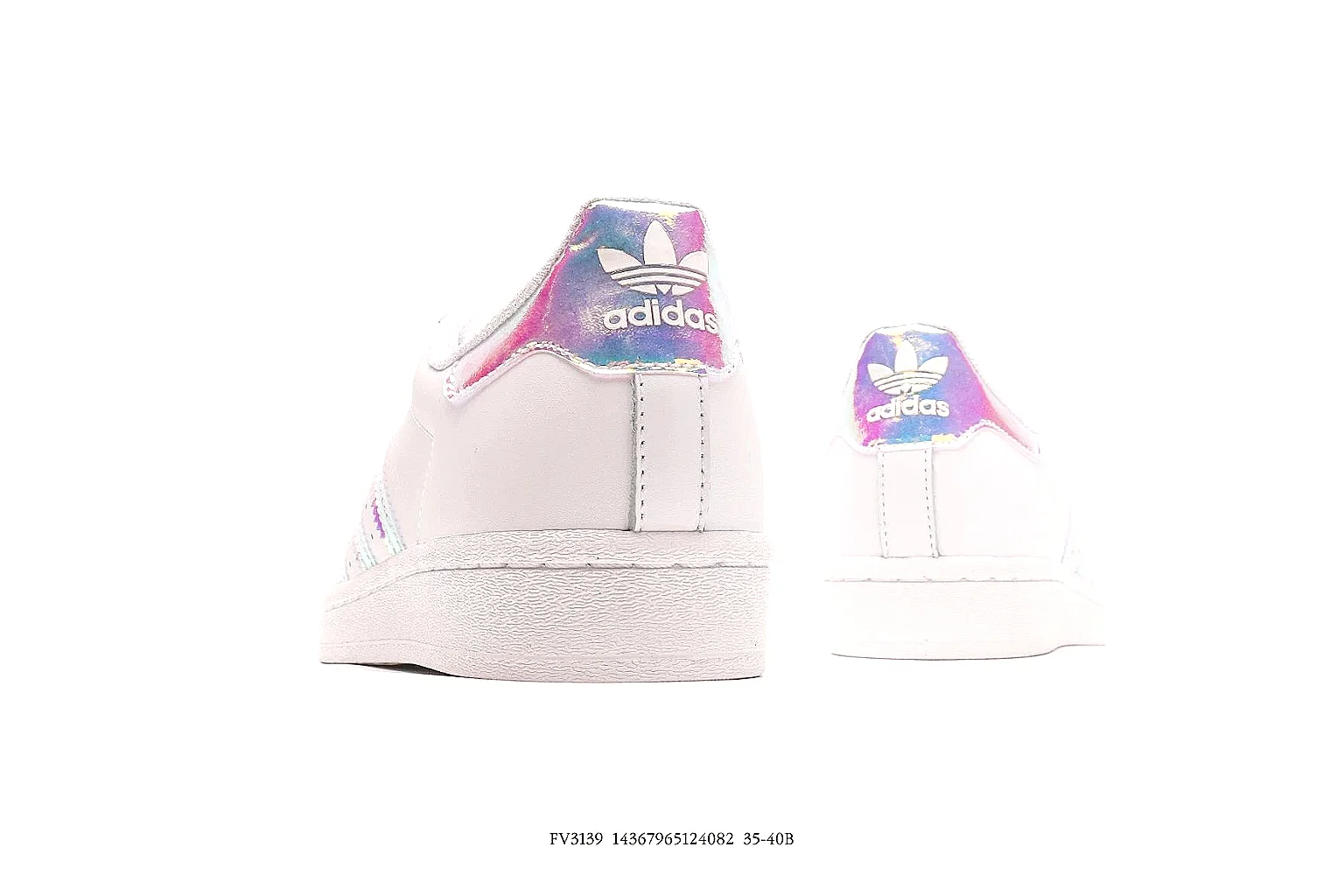 Adidas white shell toe low top with pink blue iridescent heel tab thumbnail 6