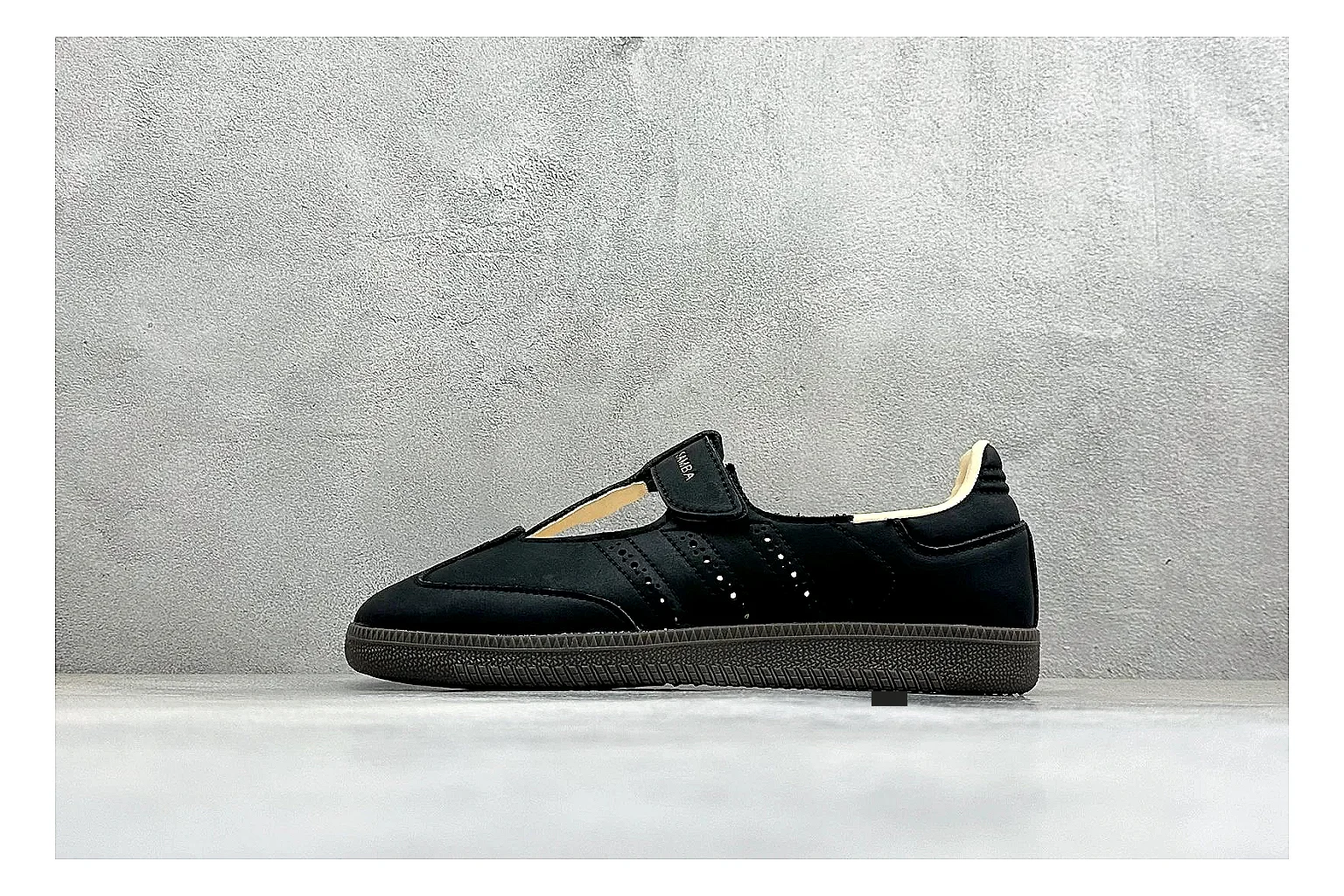 Adidas Samba Jane Black budget find photo showing black Mary Jane upper, Samba-style stripes, strap closure, gum outsole, and low terrace shape