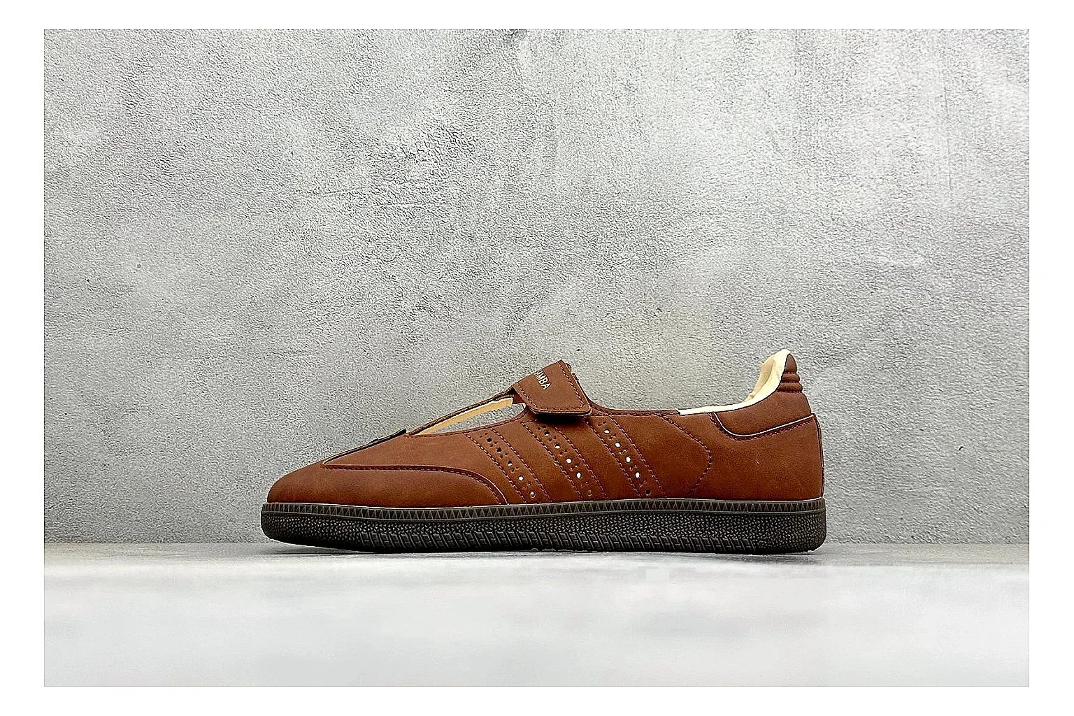 Adidas Samba Jane Brown budget find photo showing brown Mary Jane upper, Samba-style side stripes, strap closure, gum outsole, and low terrace profile