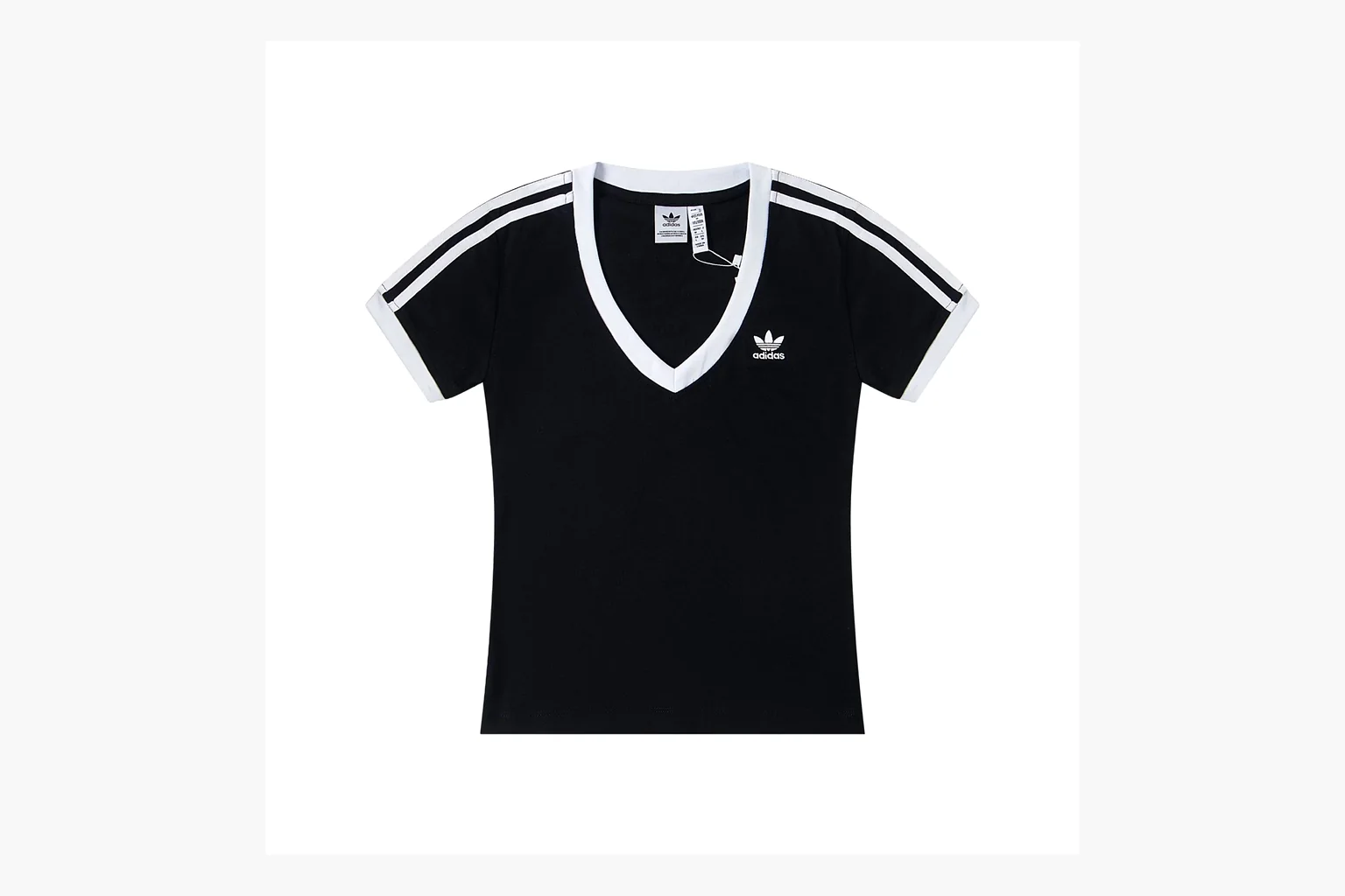 Budget Adidas black V-neck ringer tee with white trim