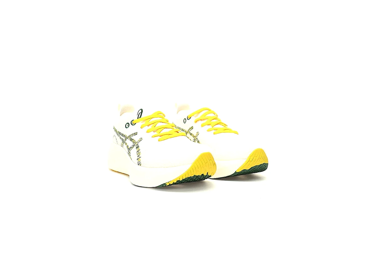 White ASICS Nimbus Mirai runner with yellow laces and green outsole value find thumbnail 6