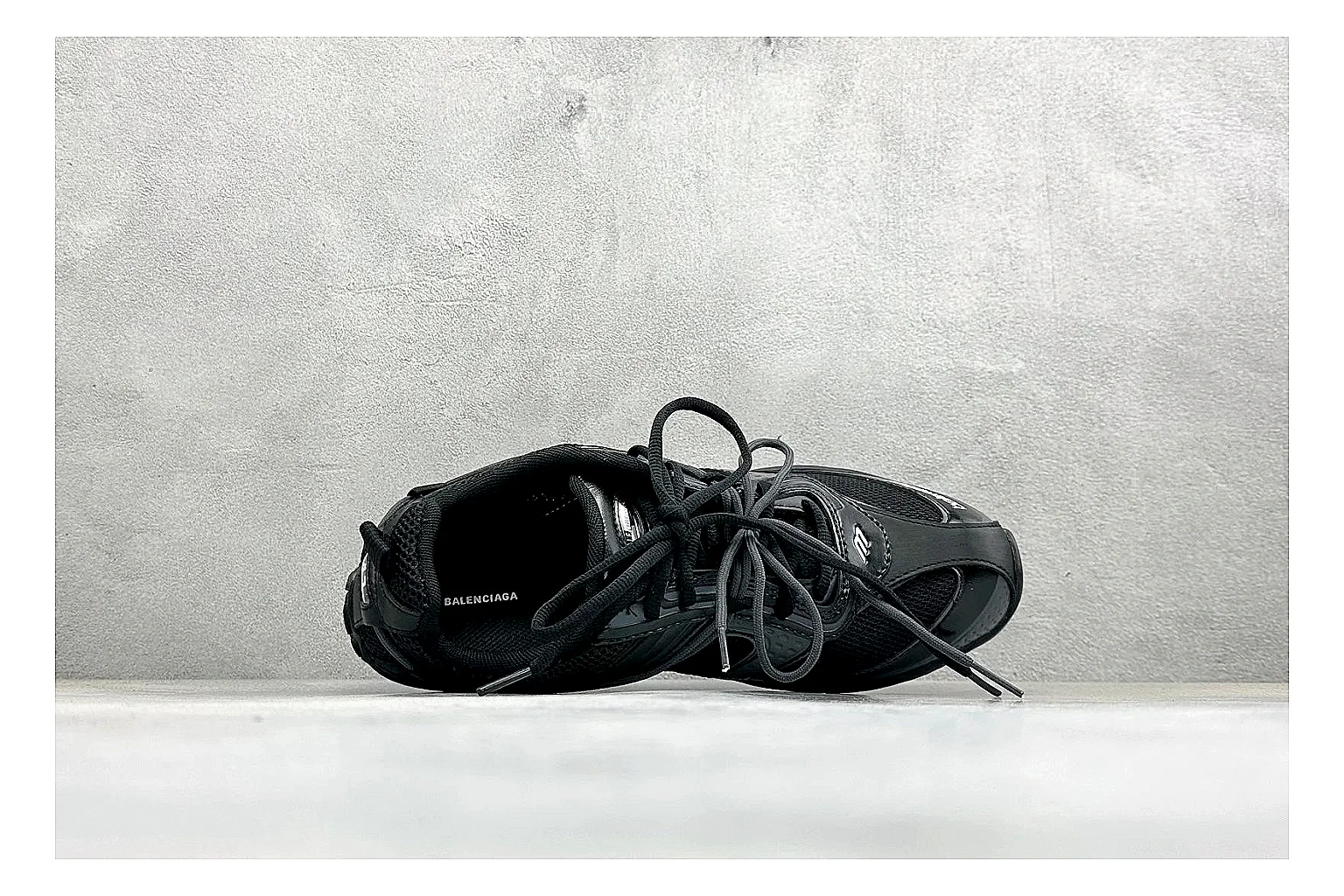 Balenciaga Track Black Low-Top budget find photo showing black layered technical upper, complex paneling, chunky runner sole, and tactical low-top shape thumbnail 3