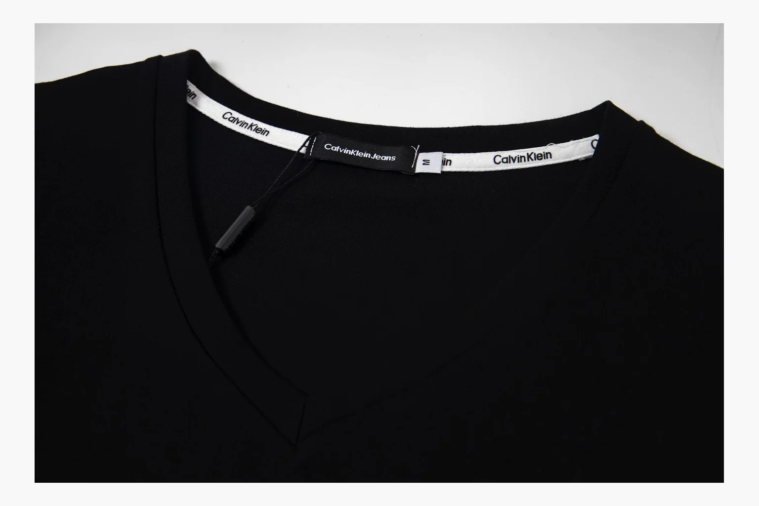 Budget black Calvin Klein V-neck logo T-shirt thumbnail 5