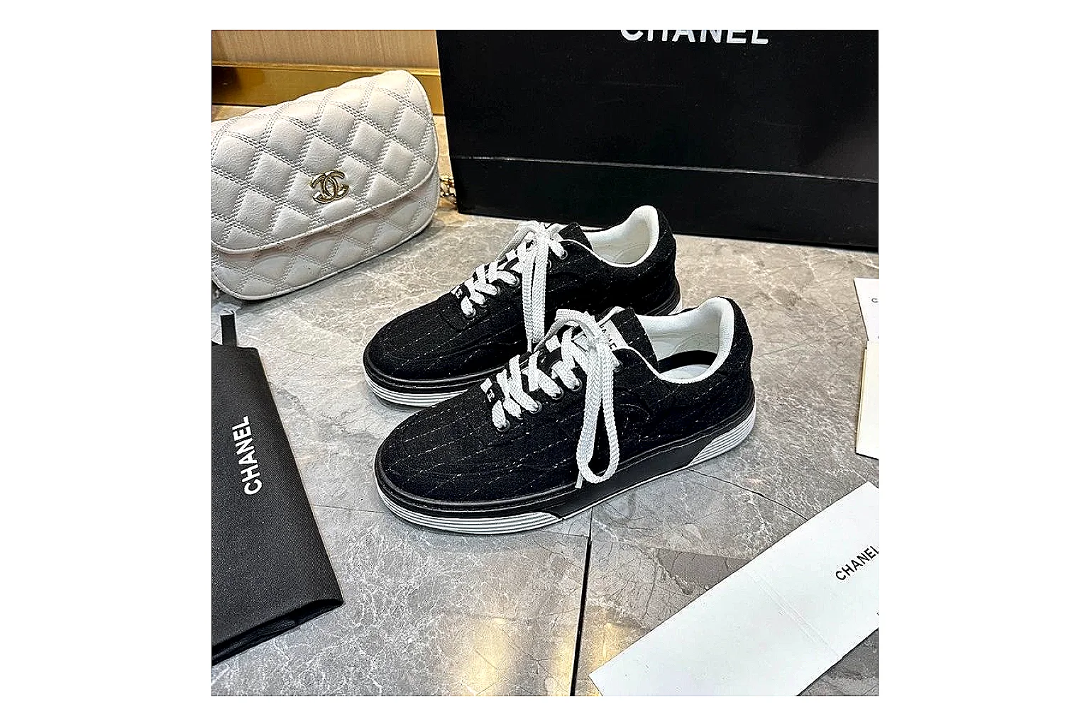 Kako Find List budget photos for Chanel Black Gray Runner Sneaker thumbnail 2