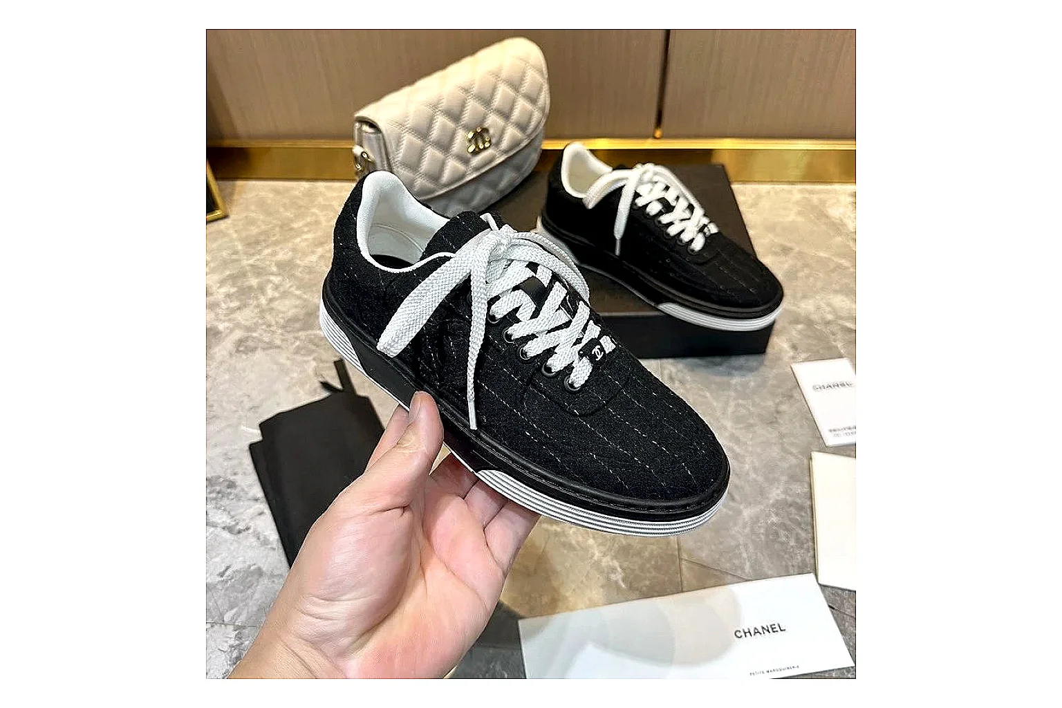 Kako Find List budget photos for Chanel Black Gray Runner Sneaker thumbnail 4