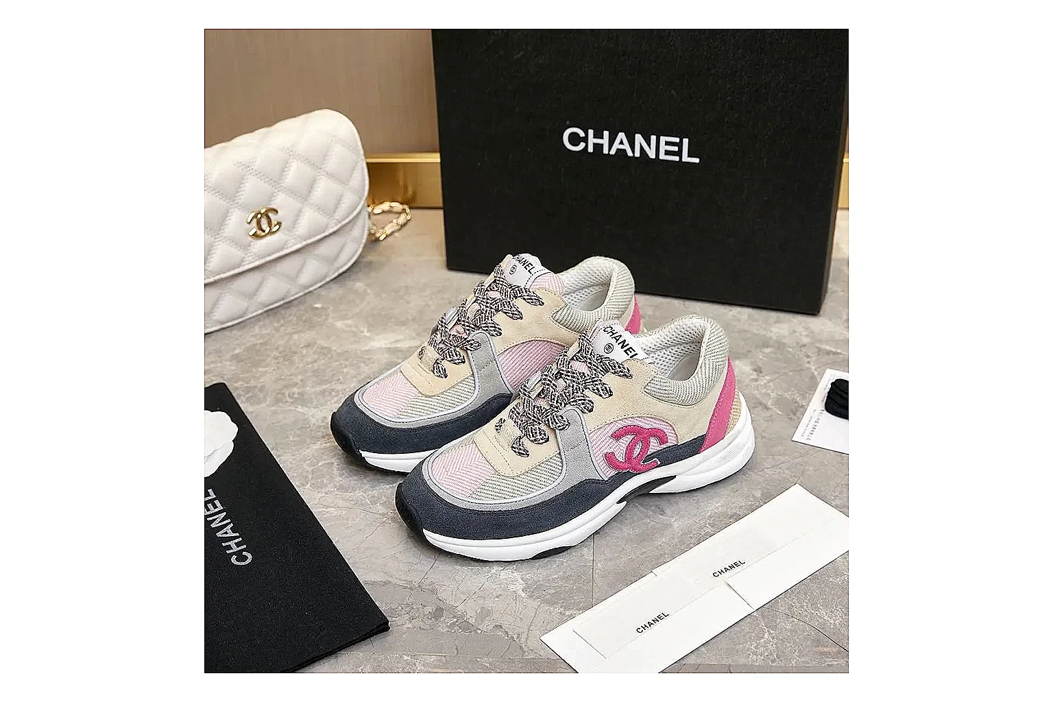 Kako Find List budget photos for Chanel Black White Runner Sneaker thumbnail 3