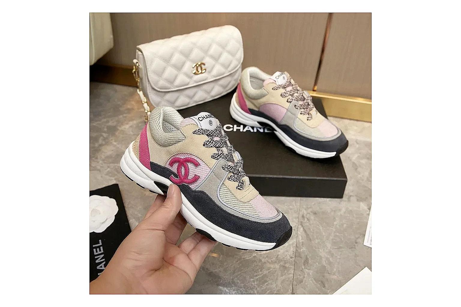 Kako Find List budget photos for Chanel Black White Runner Sneaker thumbnail 5
