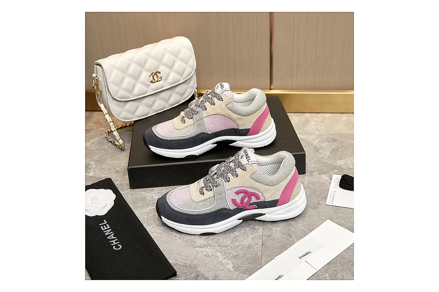 Kako Find List budget photos for Chanel Black White Runner Sneaker thumbnail 6