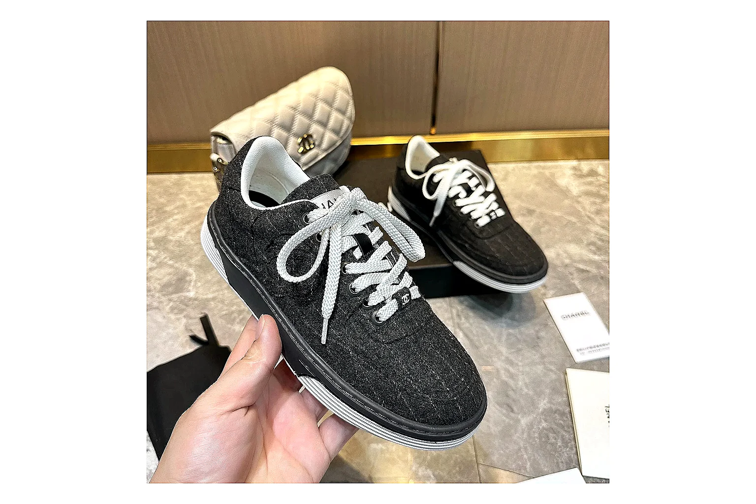 Kako Find List budget photos for Chanel Black White Runner Sneaker thumbnail 4