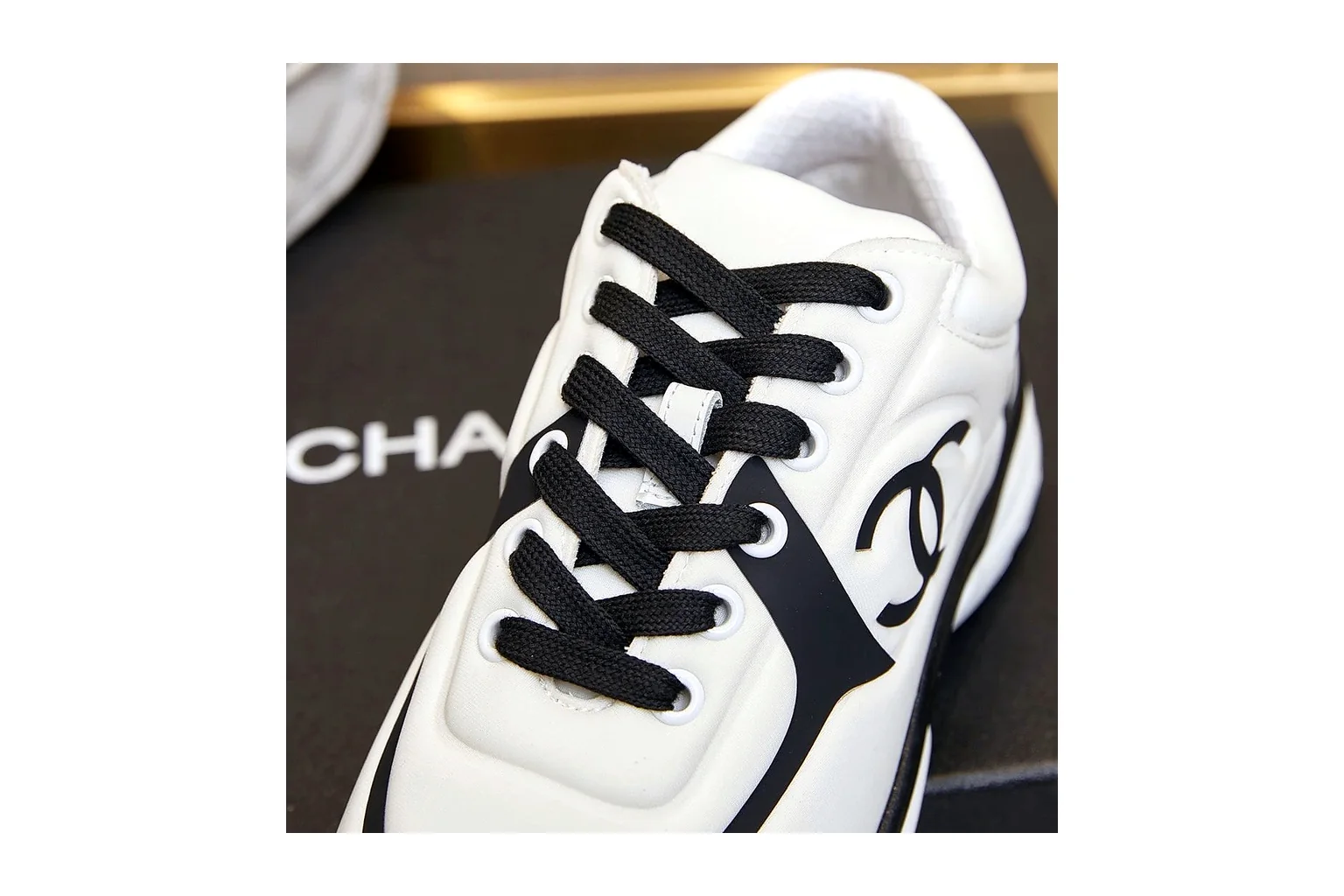 Chanel CC Low Top White Black luxury low top six photo view thumbnail 6