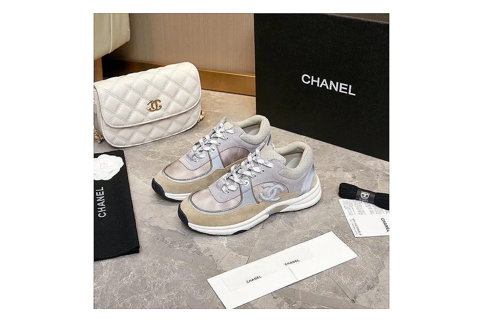 Kako Find List budget photos for Chanel Gray Pink Runner Sneaker thumbnail 3