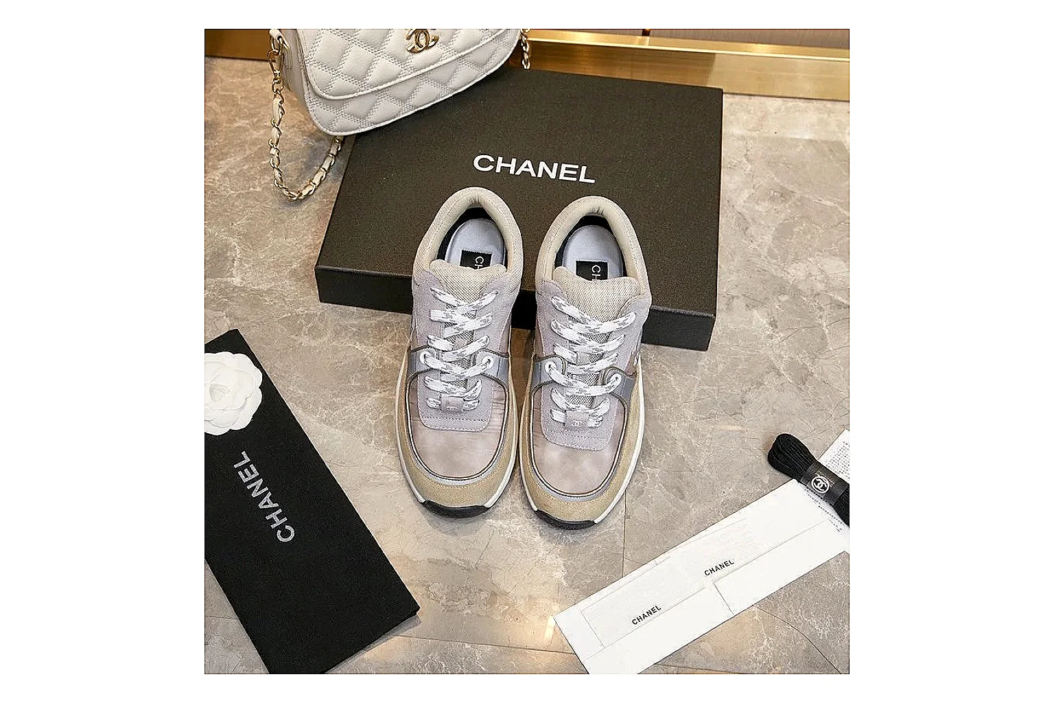 Kako Find List budget photos for Chanel Gray Pink Runner Sneaker thumbnail 4