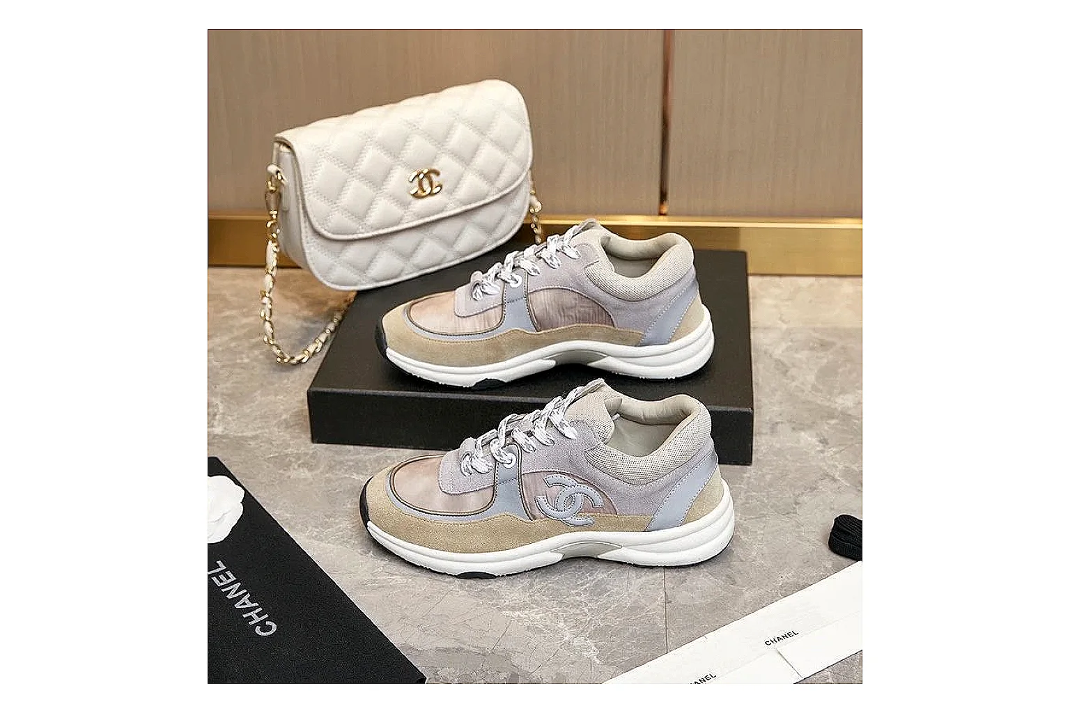 Kako Find List budget photos for Chanel Gray Pink Runner Sneaker thumbnail 6