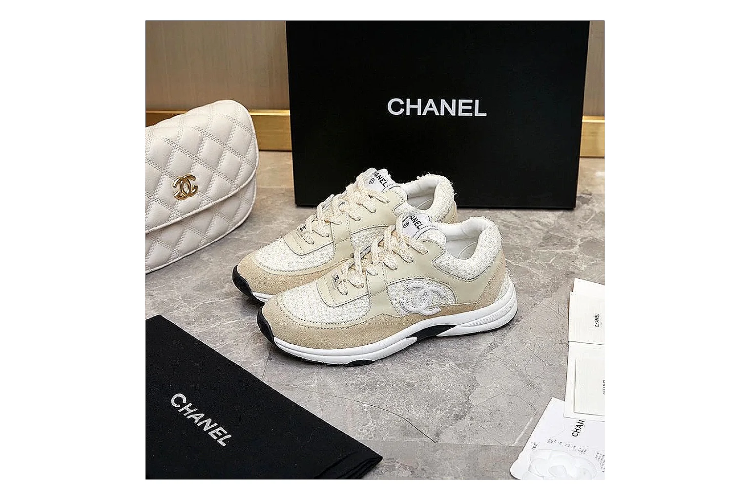 Kako Find List budget photos for Chanel Gray Pink Runner Sneaker thumbnail 3