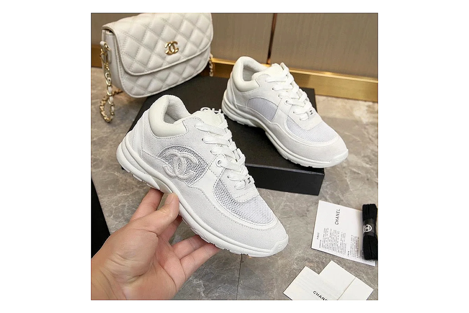 Kako Find List budget photos for Chanel White Runner Sneaker thumbnail 5