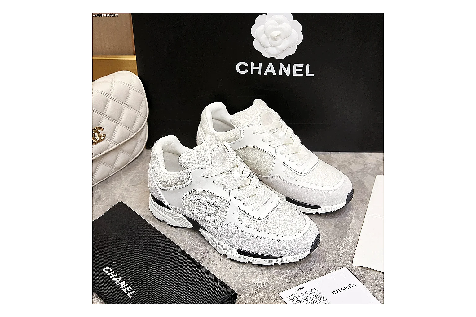 Kako Find List budget photos for Chanel White Gray Runner Sneaker thumbnail 3