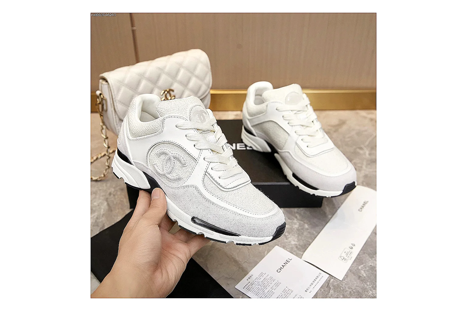 Kako Find List budget photos for Chanel White Gray Runner Sneaker thumbnail 5