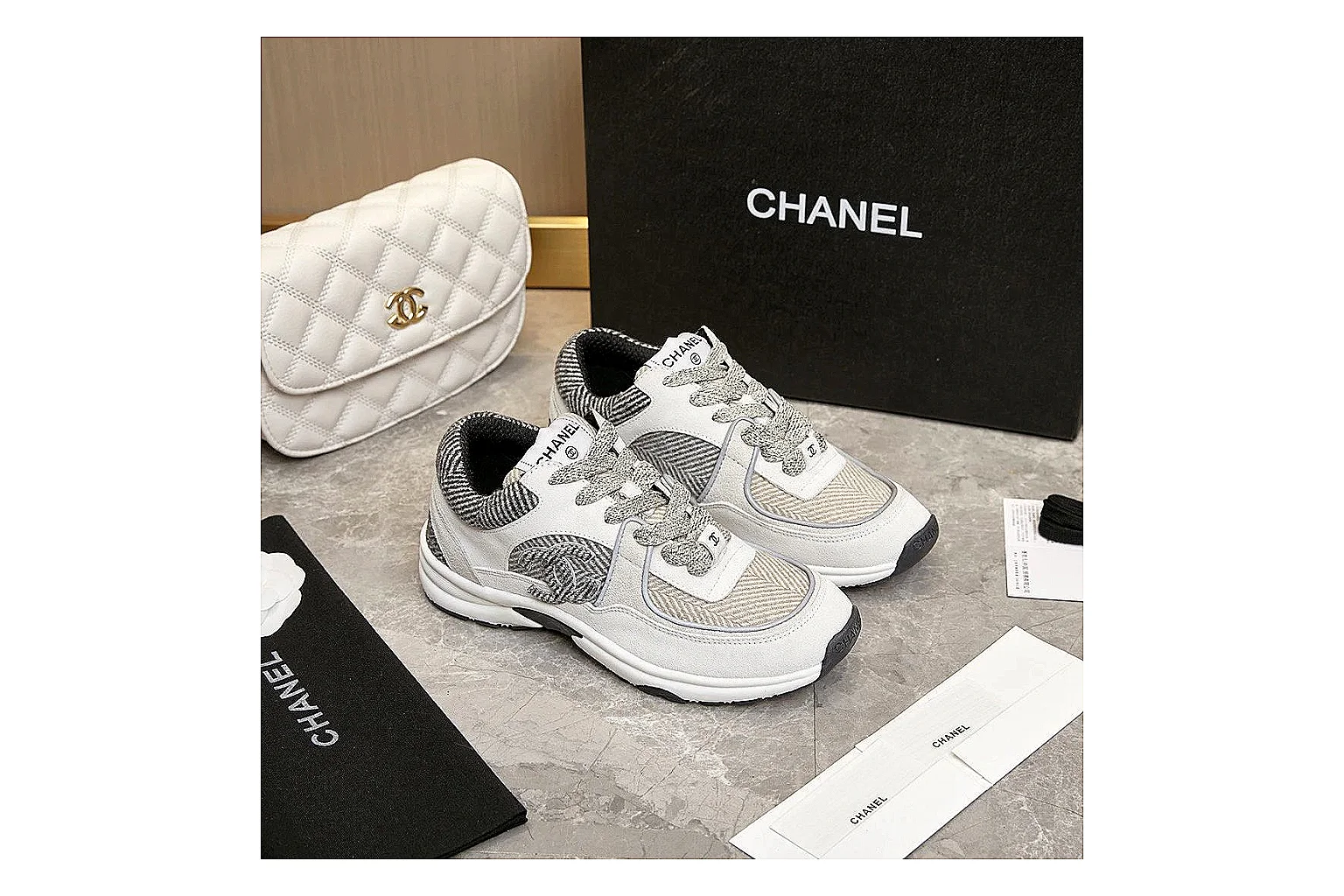 Kako Find List budget photos for Chanel White Runner Sneaker thumbnail 2
