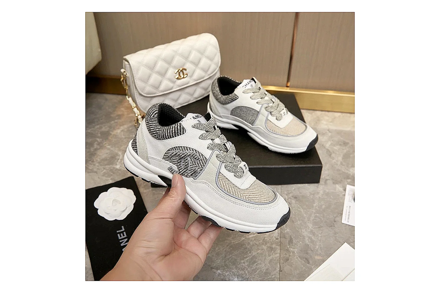 Kako Find List budget photos for Chanel White Runner Sneaker thumbnail 5