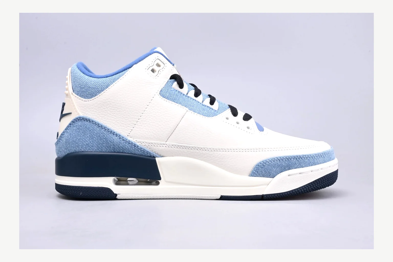 Jordan Air Jordan 3 Blue Sneaker value find image showing white blue low-top sneaker with mixed-material upper and low-profile shape thumbnail 2