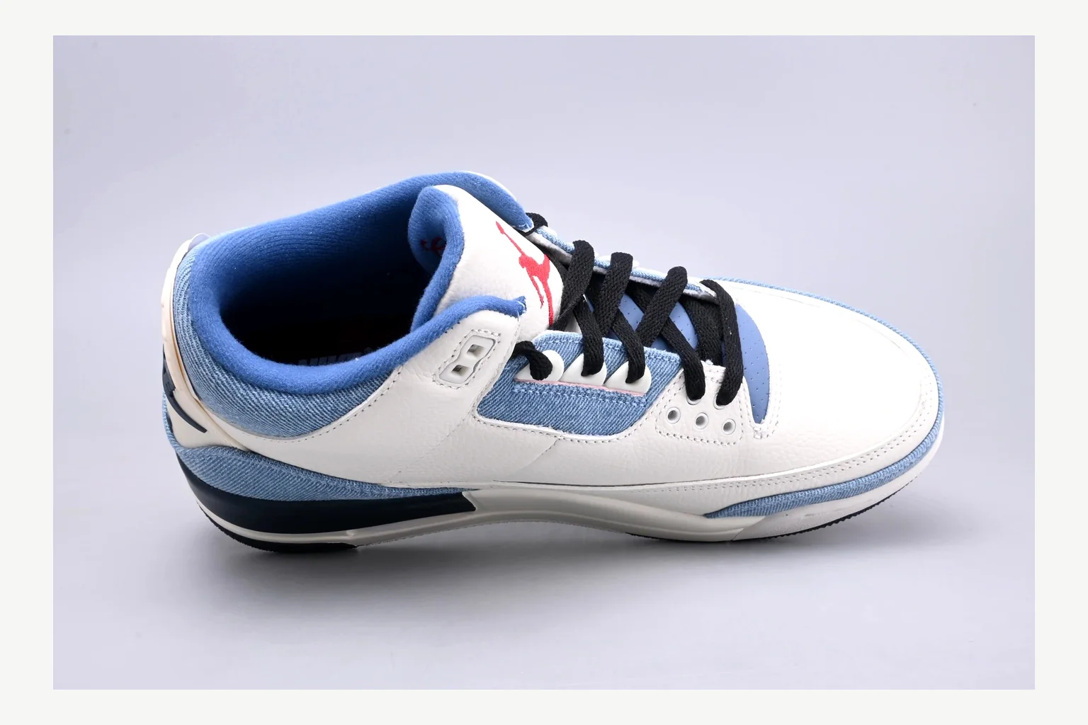 Jordan Air Jordan 3 Blue Sneaker value find image showing white blue low-top sneaker with mixed-material upper and low-profile shape thumbnail 3