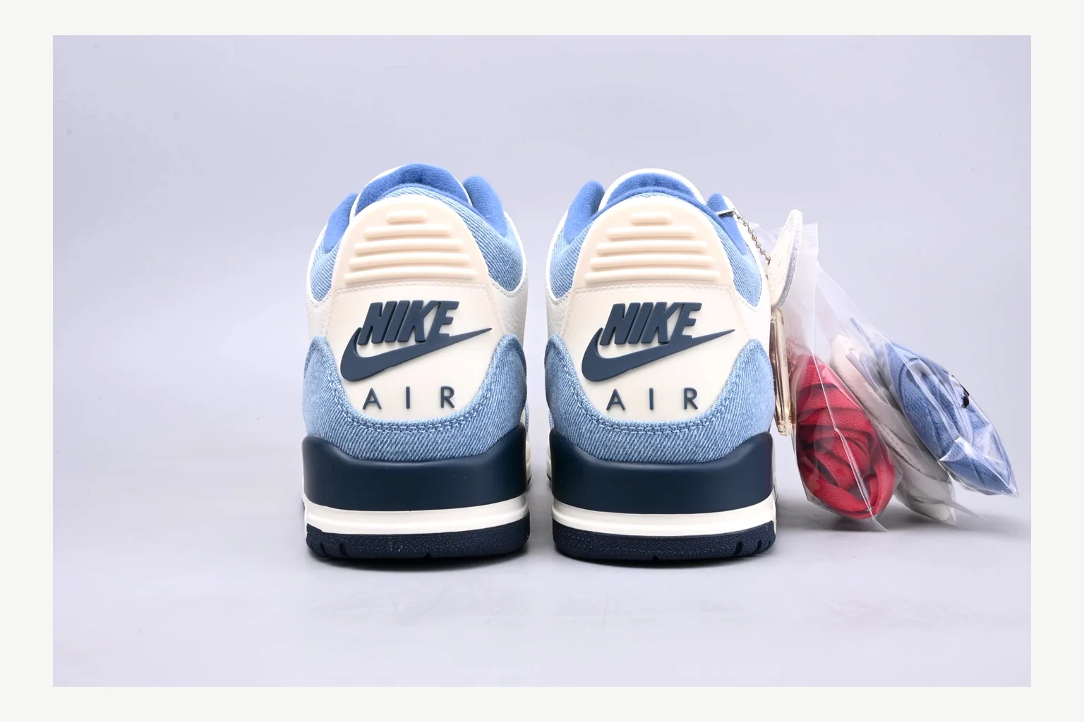 Jordan Air Jordan 3 Blue Sneaker value find image showing white blue low-top sneaker with mixed-material upper and low-profile shape thumbnail 4