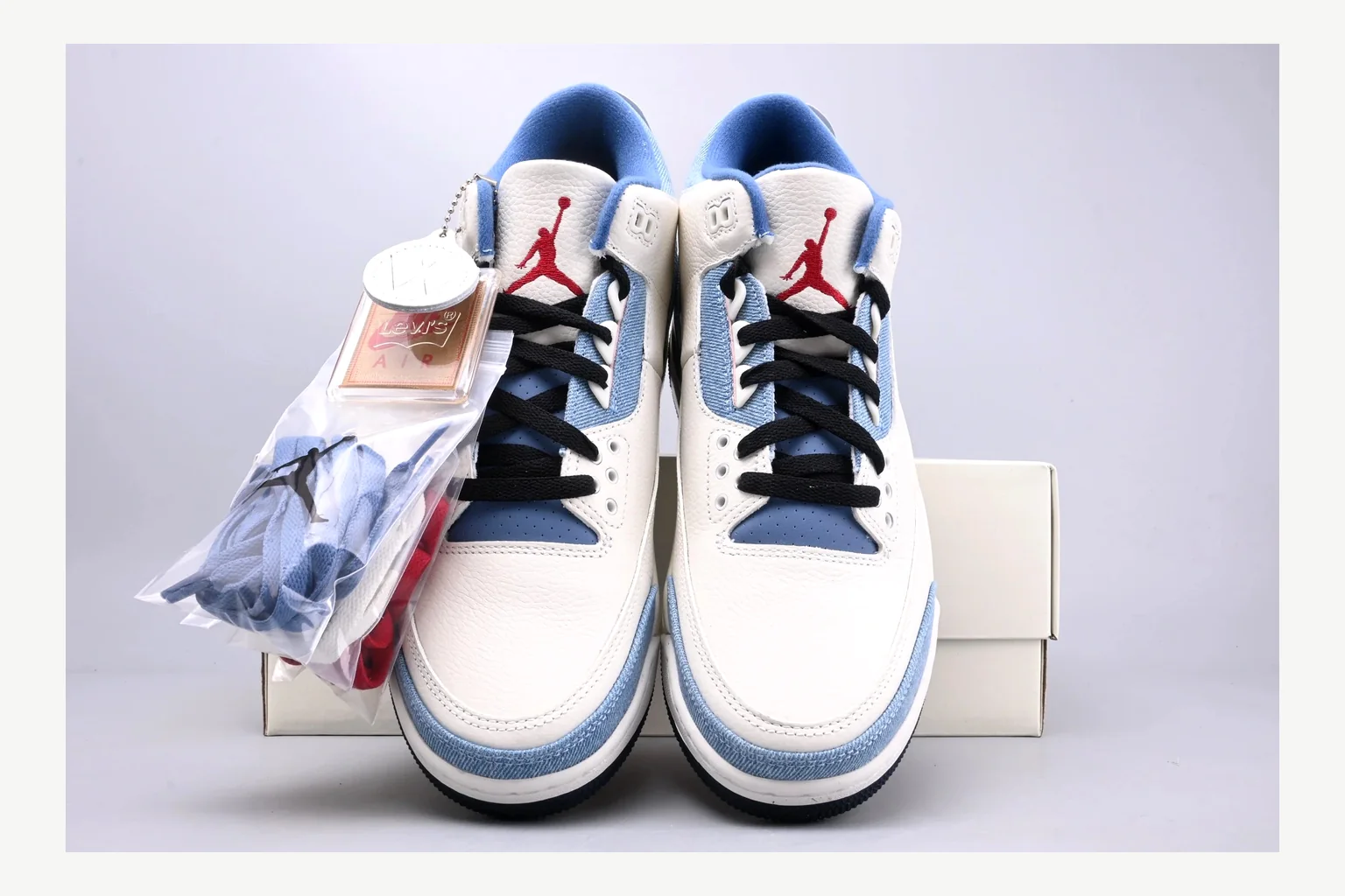 Jordan Air Jordan 3 Blue Sneaker value find image showing white blue low-top sneaker with mixed-material upper and low-profile shape thumbnail 5