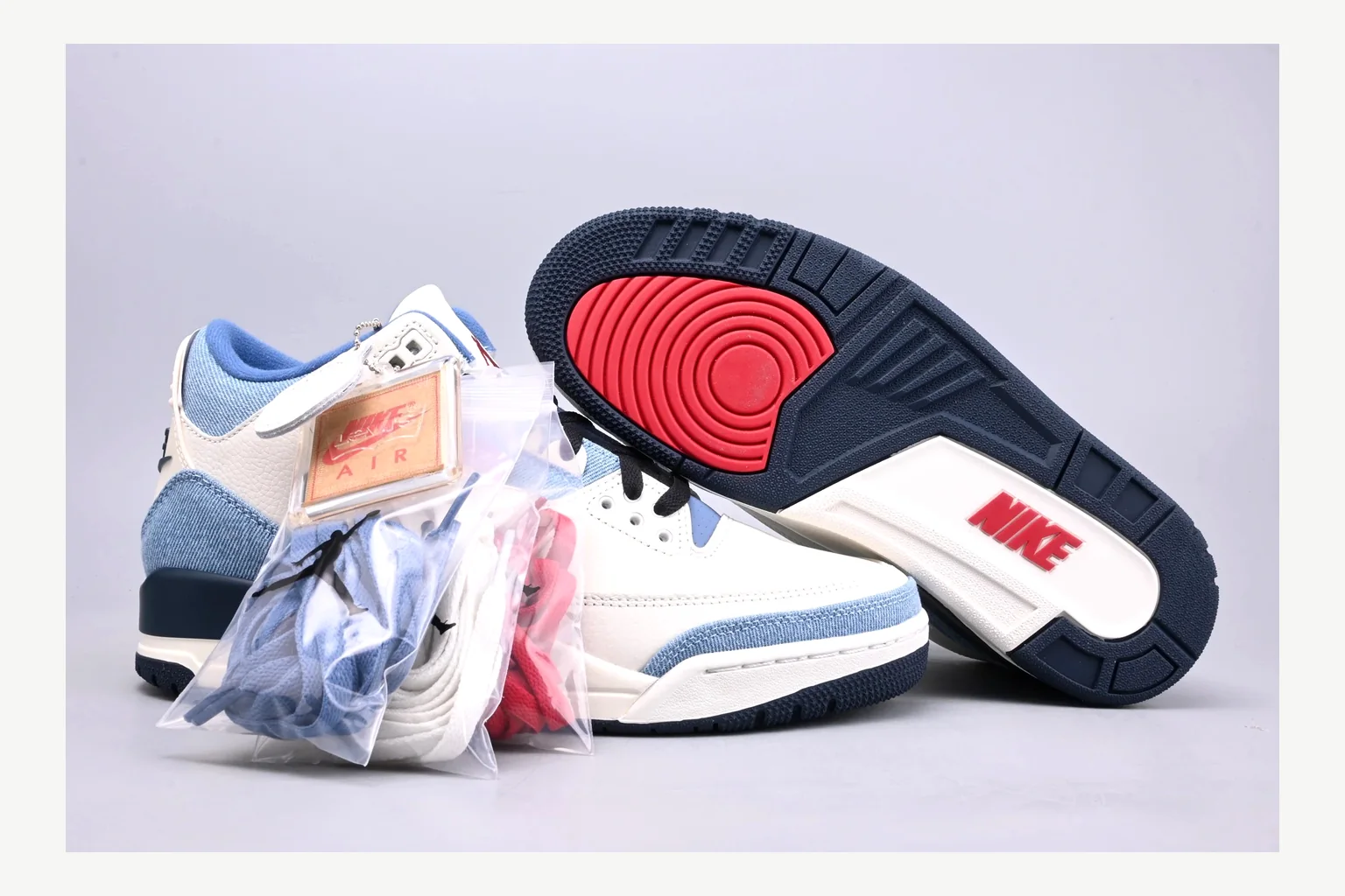 Jordan Air Jordan 3 Blue Sneaker value find image showing white blue low-top sneaker with mixed-material upper and low-profile shape thumbnail 6