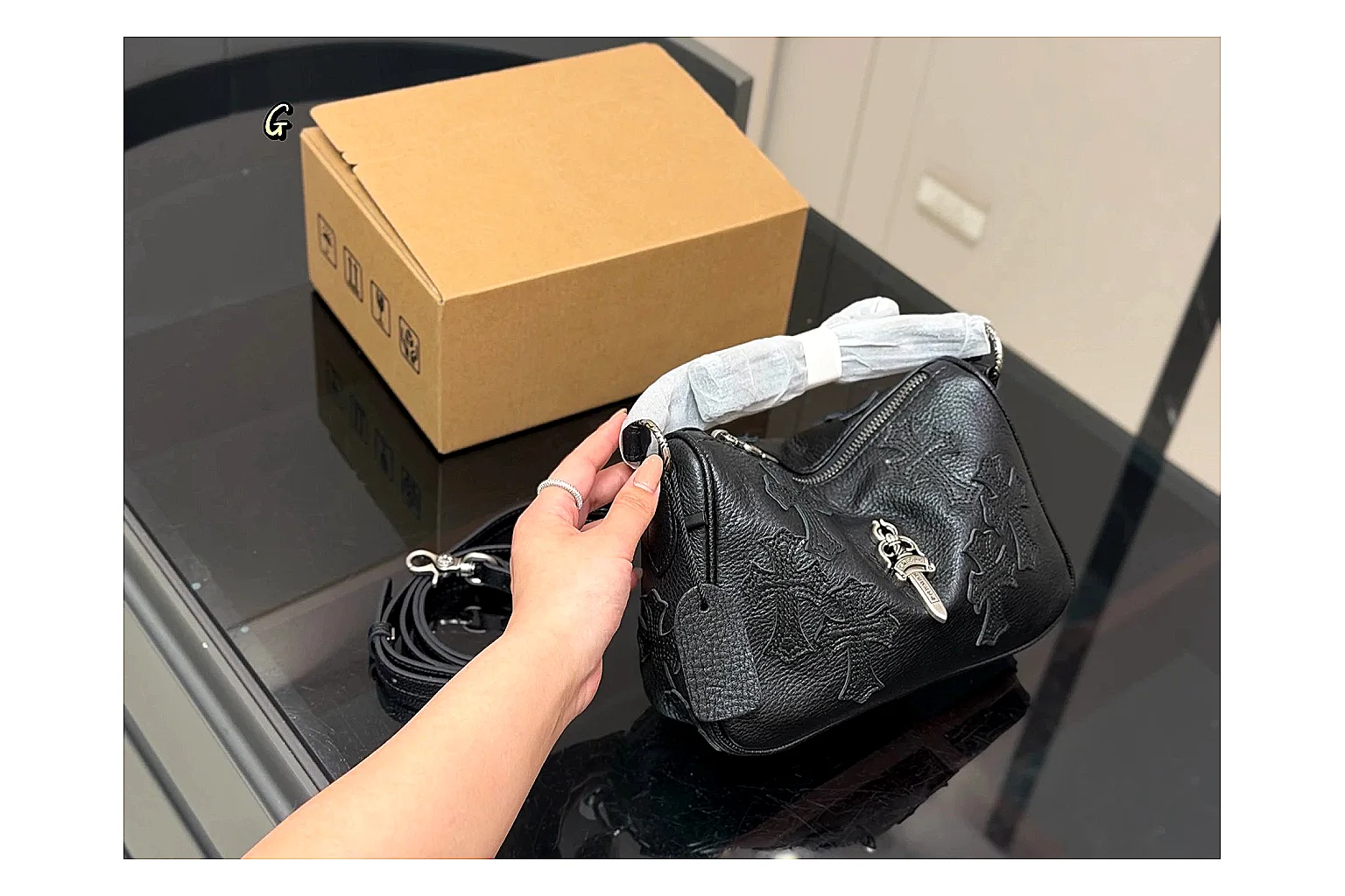 Mini Top Handle Black Bag budget find photo showing black leather compact bag body, structured handle, clean top-handle shape, and simple hardware thumbnail 2